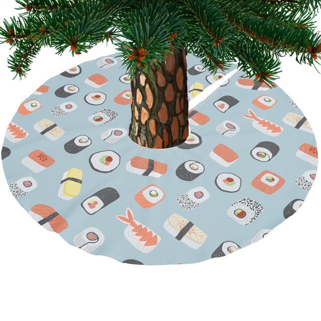 Jupon De Sapin En Polyester Brossé Motif de rouleaux Sushi Nigiri Maki (Fun Japanese sushi food art festive Christmas tree skirt)