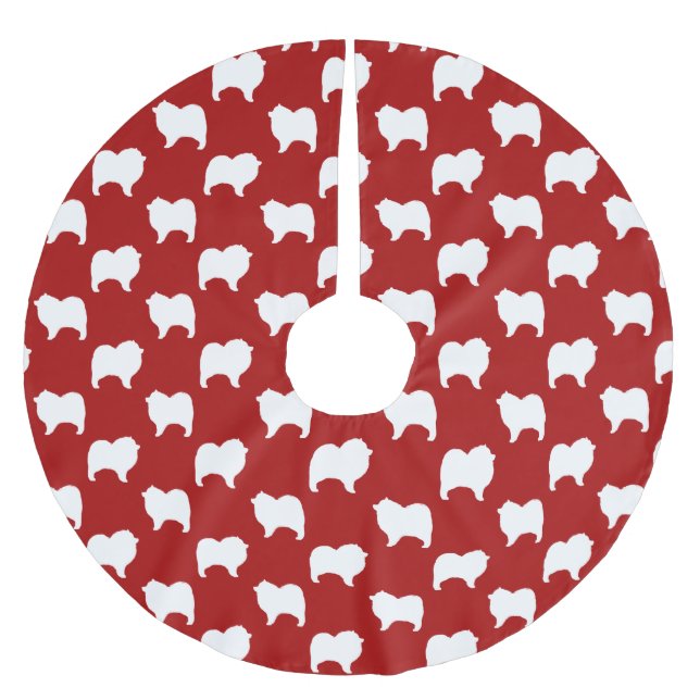 Jupon De Sapin En Polyester Brossé Motif de silhouettes de chien Keeshond rouge et bl (Devant)