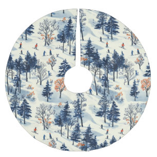 Jupon De Sapin En Polyester Brossé Motif de ski d'hiver carrelé festif