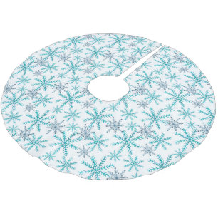 Jupon De Sapin En Polyester Brossé Motif de snowflake de la marine turquoise