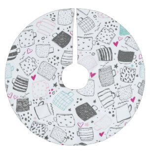 Jupon De Sapin En Polyester Brossé Motif de tasse dessinée à la main, conception tran
