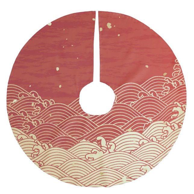 Jupon De Sapin En Polyester Brossé Motif de texture papier d'onde dorée (Devant)