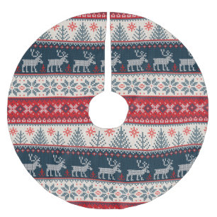 Jupon De Sapin En Polyester Brossé Motif de tricot factice de vacances thème nordique