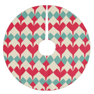 Jupon De Sapin En Polyester Brossé Motif de tuiles de coeurs rouges et bleus à la men