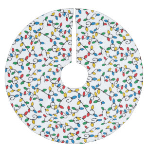 Jupon De Sapin En Polyester Brossé Motif des ampoules de Noël colorées