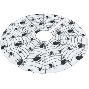 Jupon De Sapin En Polyester Brossé Motif d'Halloween Black White araignées