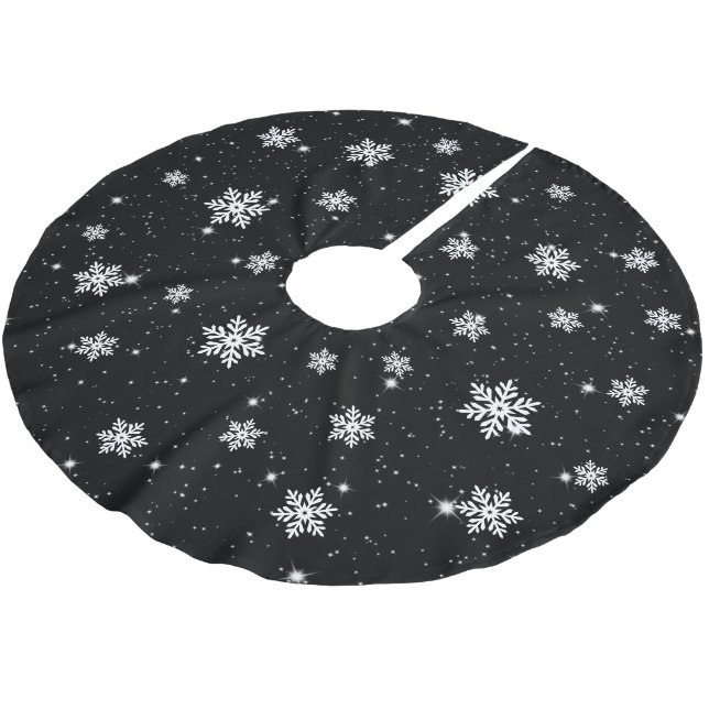 Jupon De Sapin En Polyester Brossé Motif d'hiver de Noël noir et blanc (Angle)