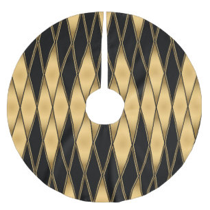Jupon De Sapin En Polyester Brossé Motif diamant : motif élégant noir or.