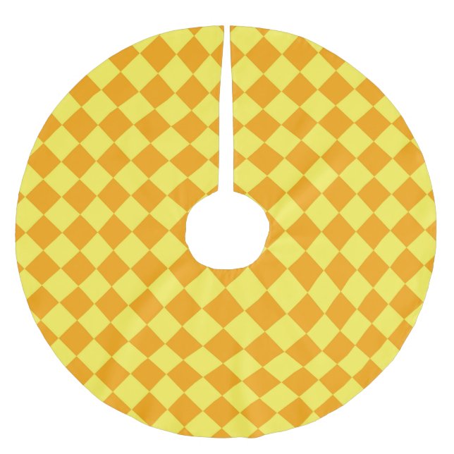 Jupon De Sapin En Polyester Brossé Motif diamant orange jaune Checker (Devant)