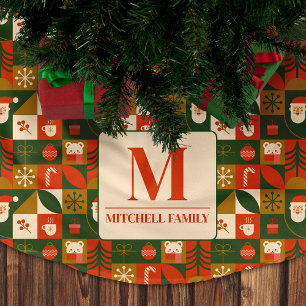 Jupon De Sapin En Polyester Brossé Motif d'ours Père Noël sans fil de Noël géométriqu