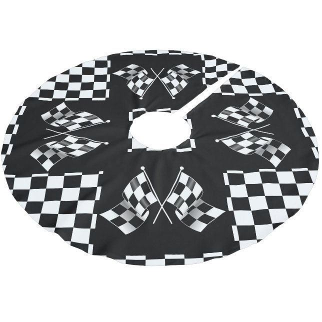 Jupon De Sapin En Polyester Brossé Motif drapeau à damier noir et blanc Cool (Angle)