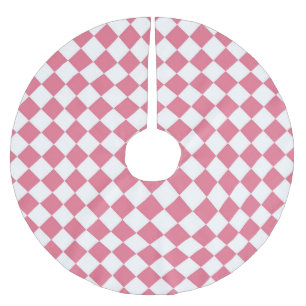 Jupon De Sapin En Polyester Brossé Motif du vérificateur de diamants rose blanc