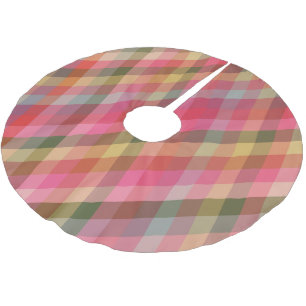 Jupon De Sapin En Polyester Brossé Motif écossais de Noël diagonal rétro, fête prépa