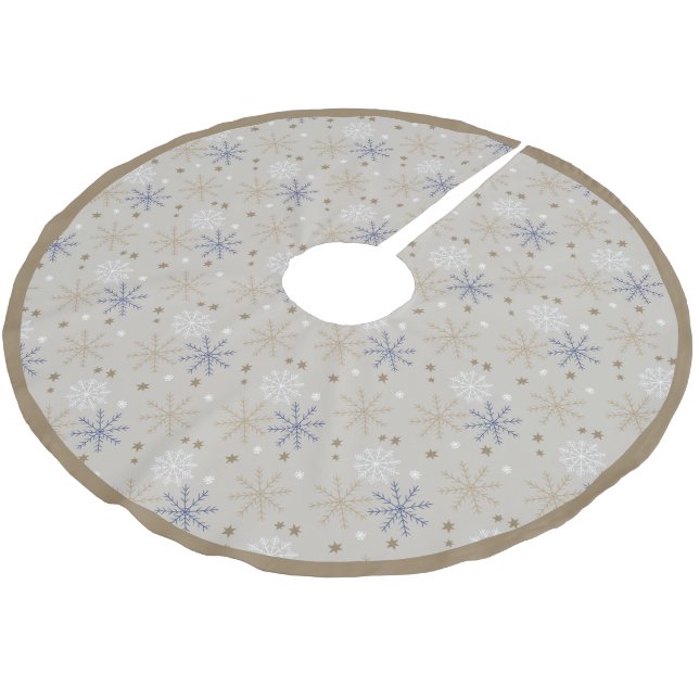 Jupon De Sapin En Polyester Brossé Motif élégant de flocon de neige beige (Angle)
