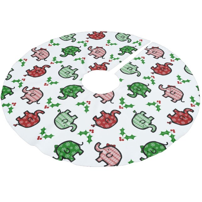 Jupon De Sapin En Polyester Brossé Motif éléphant de Noël  (Angle)