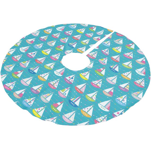 Jupon De Sapin En Polyester Brossé Motif en pastel de voilier (Angle)