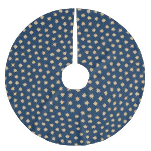 Jupon De Sapin En Polyester Brossé Motif Faux Gold Foil & Navy Blue Stars
