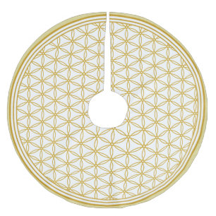 Jupon De Sapin En Polyester Brossé Motif fleur d'or de vie sur fond blanc