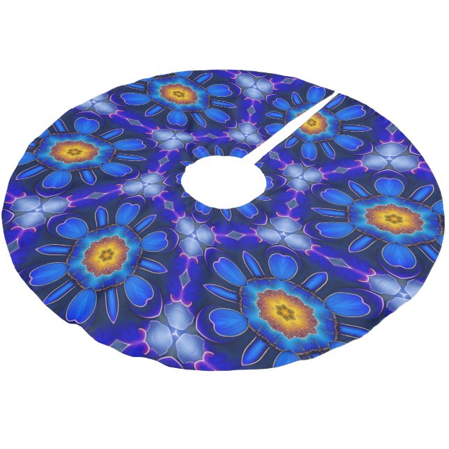 Jupon De Sapin En Polyester Brossé Motif Fleurs bleues Abstraites (Angle)
