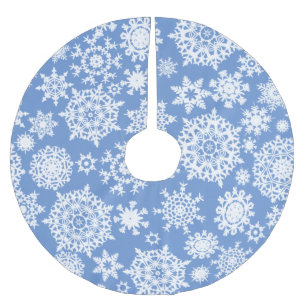 Jupon De Sapin En Polyester Brossé Motif Flocon de Neige de Noël Bleu Barbeau