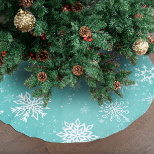 Jupon De Sapin En Polyester Brossé Motif Flocons de Neige Bleu Turquoise Doux Gel Hiv