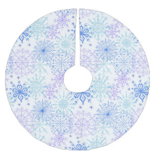 Jupon De Sapin En Polyester Brossé Motif Flocons de Neige Bleus - Tapis de Noël pour