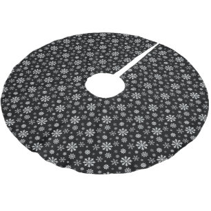 Jupon De Sapin En Polyester Brossé Motif flocons de neige hivernaux modernes noir et