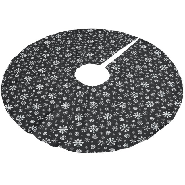 Jupon De Sapin En Polyester Brossé Motif flocons de neige hivernaux modernes noir et  (Angle)
