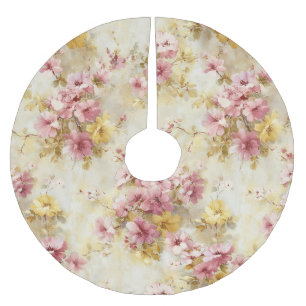 Jupon De Sapin En Polyester Brossé Motif floral à l'aquarelle vintage