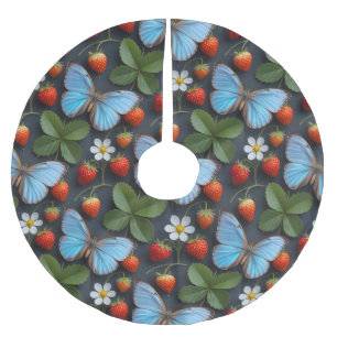 Jupon De Sapin En Polyester Brossé Motif floral avec papillons Morpho bleus