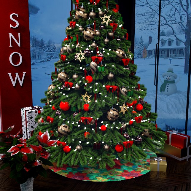 Jupon De Sapin En Polyester Brossé Motif floral Festif Rouge Poinséttia (Créateur téléchargé)