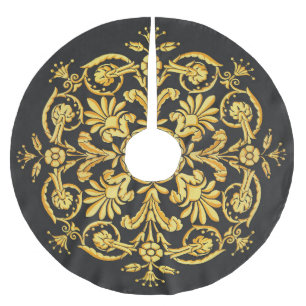 Jupon De Sapin En Polyester Brossé Motif floral or et noir