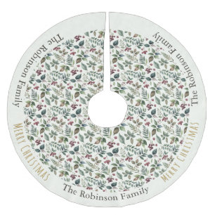 Jupon De Sapin En Polyester Brossé Motif floral rustique botanique élégant de Noël