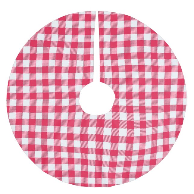 Jupon De Sapin En Polyester Brossé Motif Gingham Rouge et Blanc Classique Rustique (Devant)