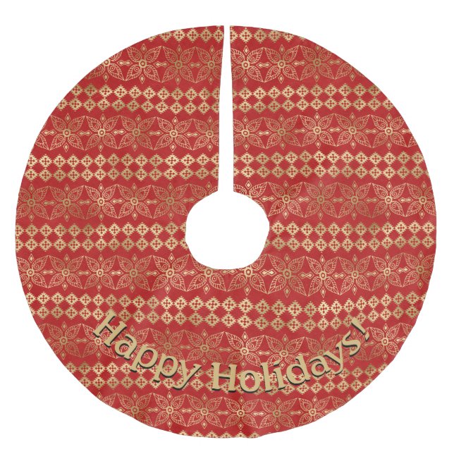 Jupon De Sapin En Polyester Brossé Motif Gold & Red moderne, message personnalisable (Devant)