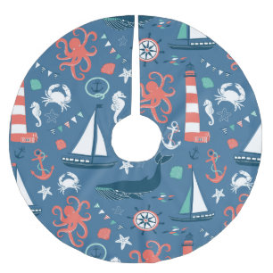 Jupon De Sapin En Polyester Brossé Motif graphique nautique d'amusement