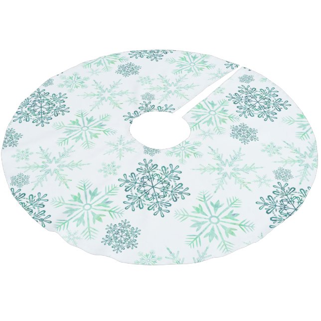 Jupon De Sapin En Polyester Brossé Motif Green Snowflake (Angle)
