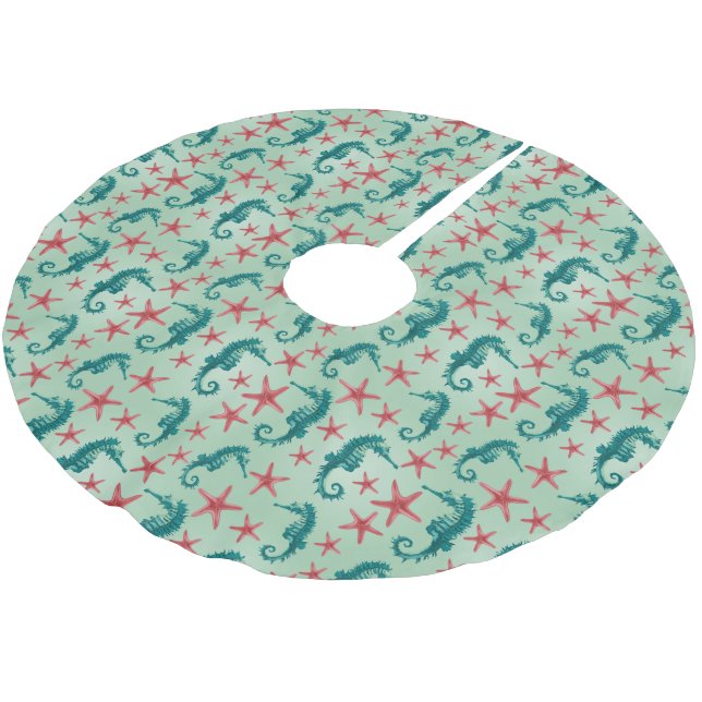 Jupon De Sapin En Polyester Brossé Motif maritime Turquoise 2 (Angle)