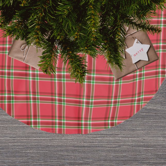 Jupon De Sapin En Polyester Brossé Motif moderne rouge vert de Noël Tartan Plaid (Créateur téléchargé)