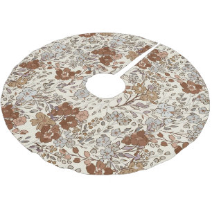 Jupon De Sapin En Polyester Brossé Motif Nature Fleur Marron Floral Sauvage Vintage