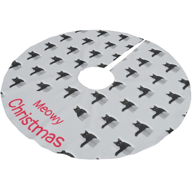 Jupon De Sapin En Polyester Brossé Motif noir Meowy Noël (Angle)