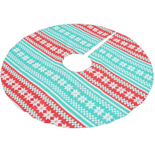 Jupon De Sapin En Polyester Brossé Motif norvégien de chandail de Noël de turquoise
