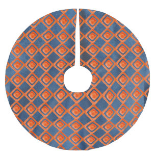 Jupon De Sapin En Polyester Brossé Motif orange d'aquarelle de bleu marine