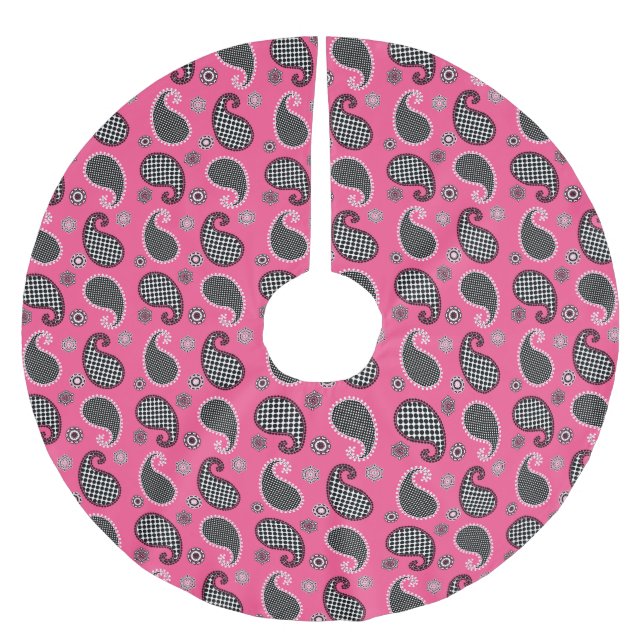 Jupon De Sapin En Polyester Brossé Motif Paisley, rose fushia, noir et blanc (Devant)