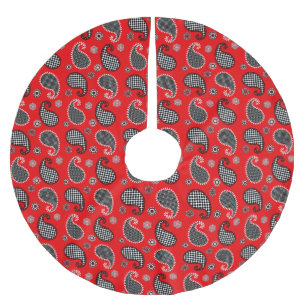 Jupon De Sapin En Polyester Brossé Motif Paisley, rouge profond, noir et blanc