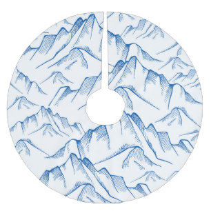 Jupon De Sapin En Polyester Brossé Motif paysager de montagne tiré à la main.
