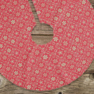 Jupon De Sapin En Polyester Brossé Motif Red Green Christmas Snowflake