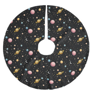 Jupon De Sapin En Polyester Brossé Motif Rétro Planètes et Étoiles