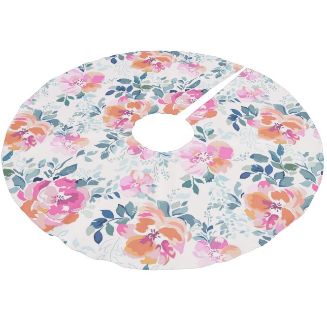Jupon De Sapin En Polyester Brossé Motif rose et Turquoise (Angle)