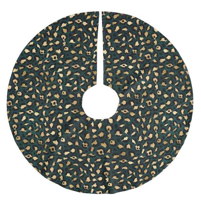 Jupon De Sapin En Polyester Brossé Motif série léopard sarcelle et or 1  (Devant)